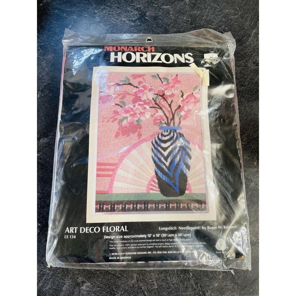 Vintage 80s Monarch Horizons Art Deco Long Stitch Needlepoint